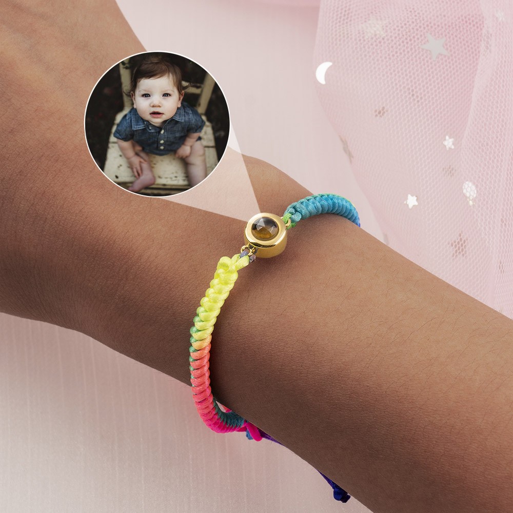 Pulsera de proyeccion de fotos de bebe de cuerda trenzada personalizada