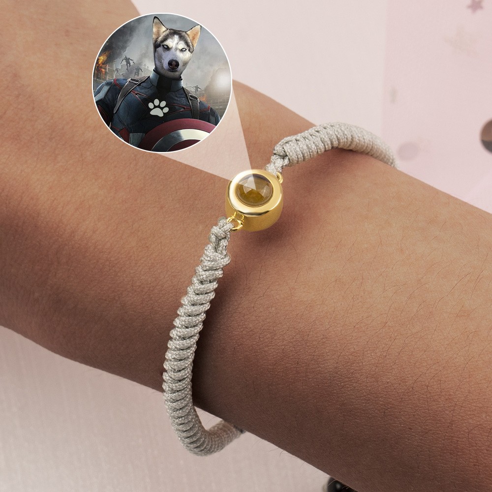 Pulsera de proyeccion de fotos de mascotas de cuerda trenzada personalizada