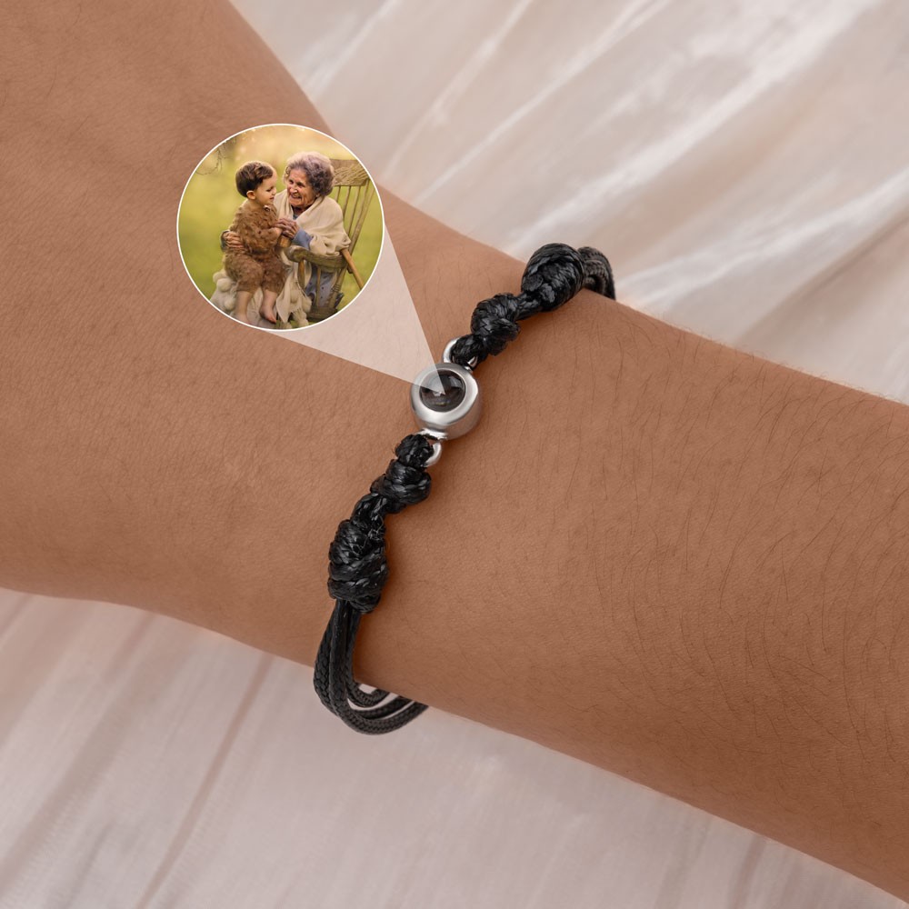 Pulsera de proyeccion fotografica conmemorativa de cuerda trenzada personalizada para mama, abuela