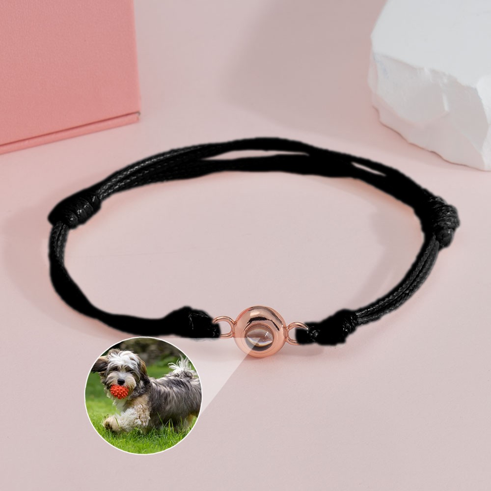 Pulsera de proyeccion de fotos de mascotas de cuerda trenzada personalizada