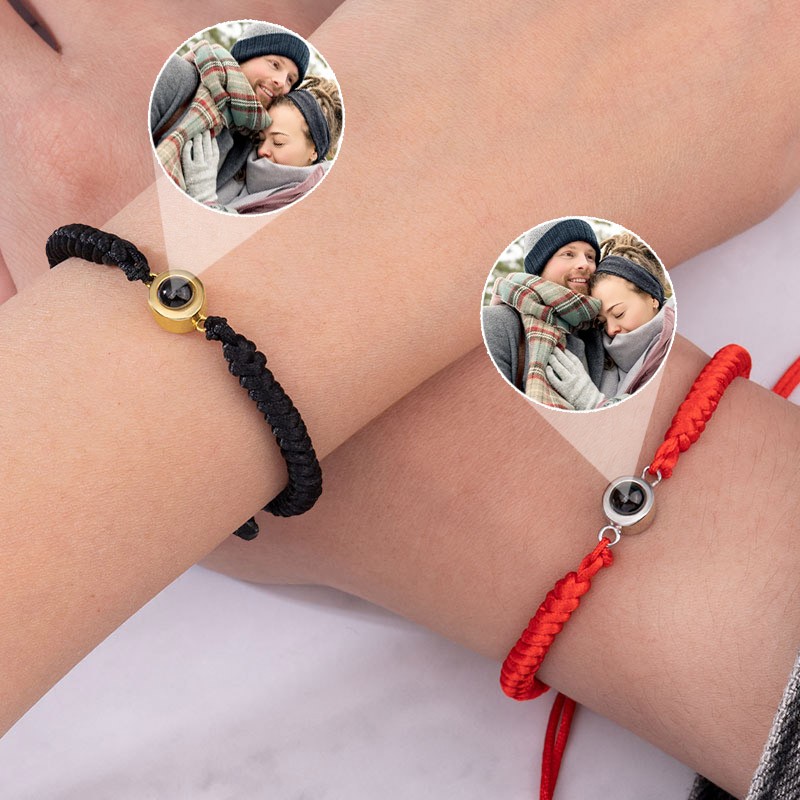 Pulsera de proyeccion de fotos conmemorativa de cuerda trenzada personalizada con imagen en el interior, regalos de Navidad para parejas