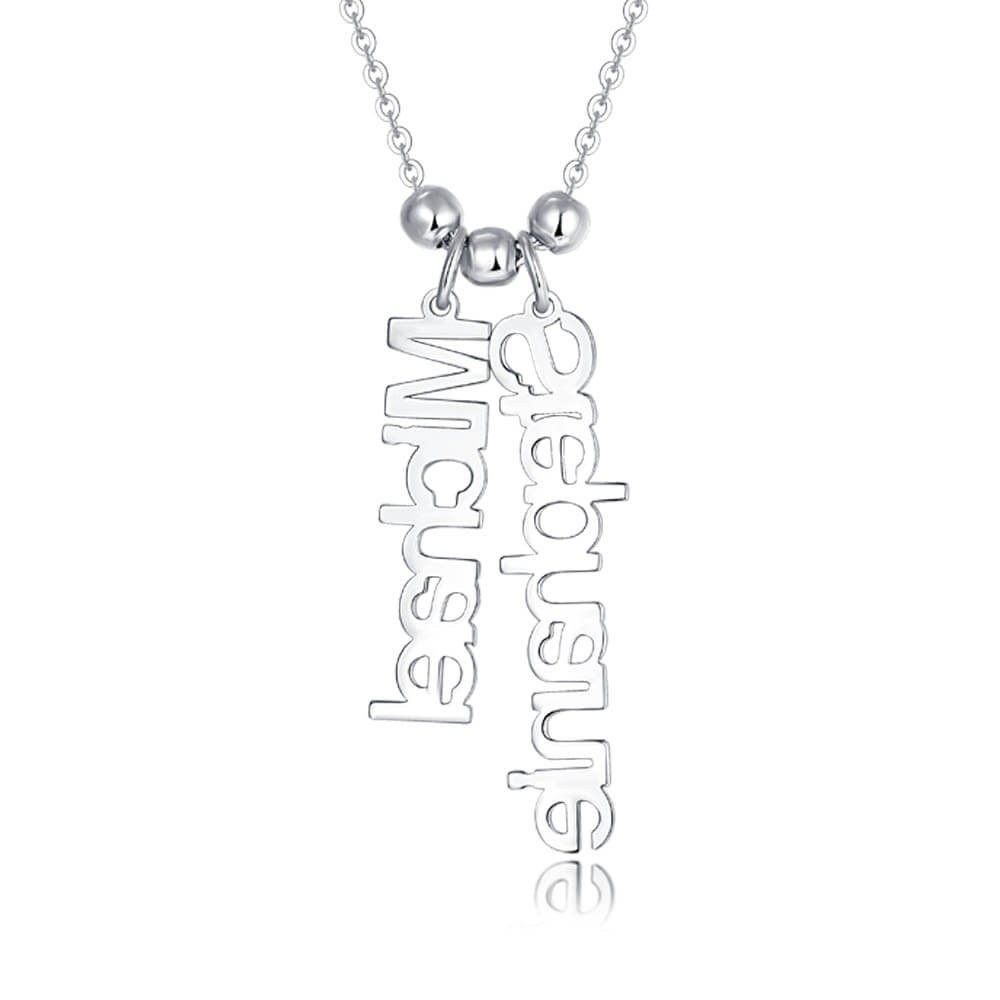 Collar de plata con nombre vertical personalizado con 1-4 colgantes con nombre