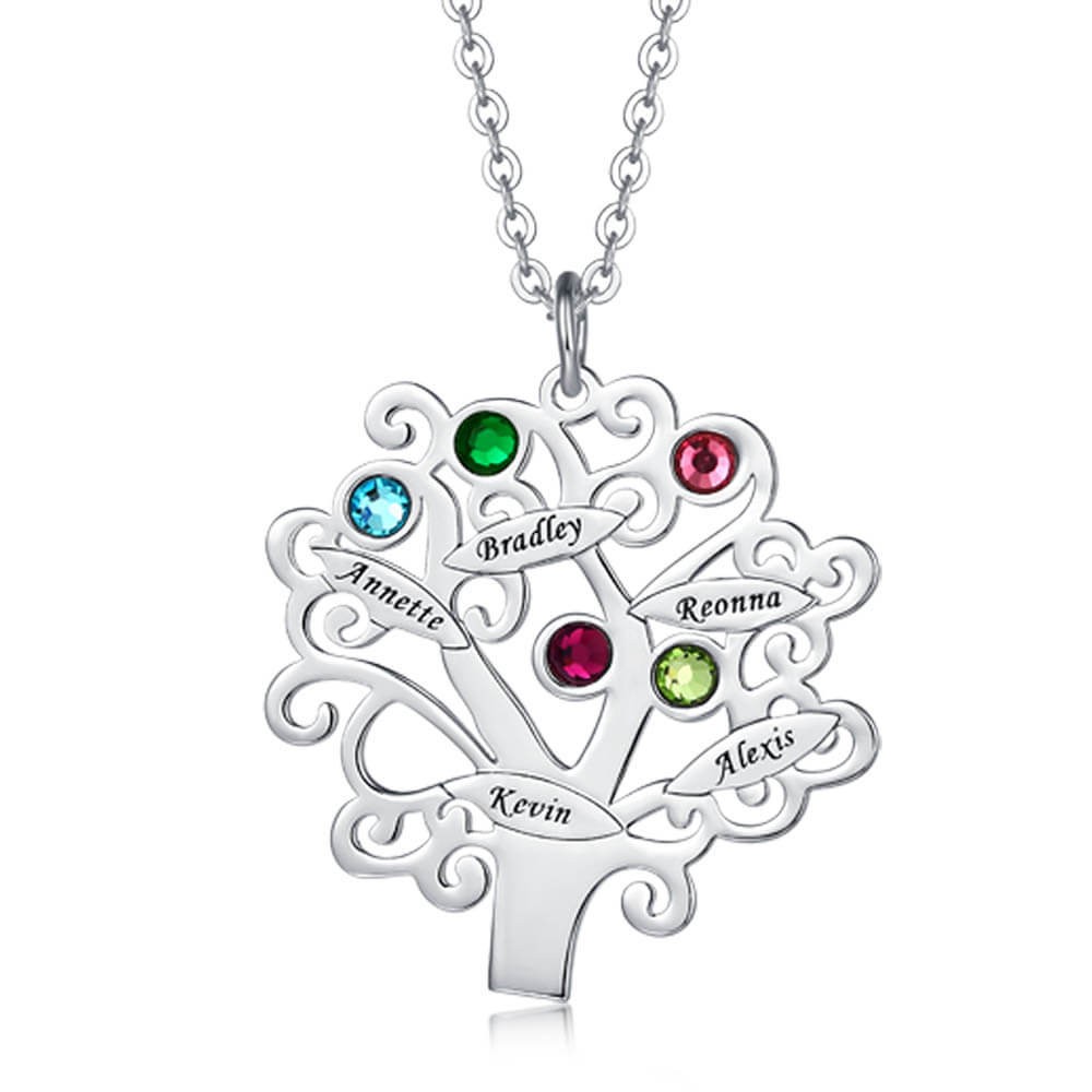 Collar de árbol genealógico de piedras natales personalizado con 1-6 nombres Personaliza joyería familiar