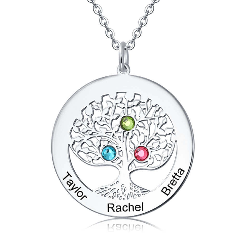 Collar de árbol genealógico personalizado en forma de corazón con 1 a 6 piedras natales y grabados