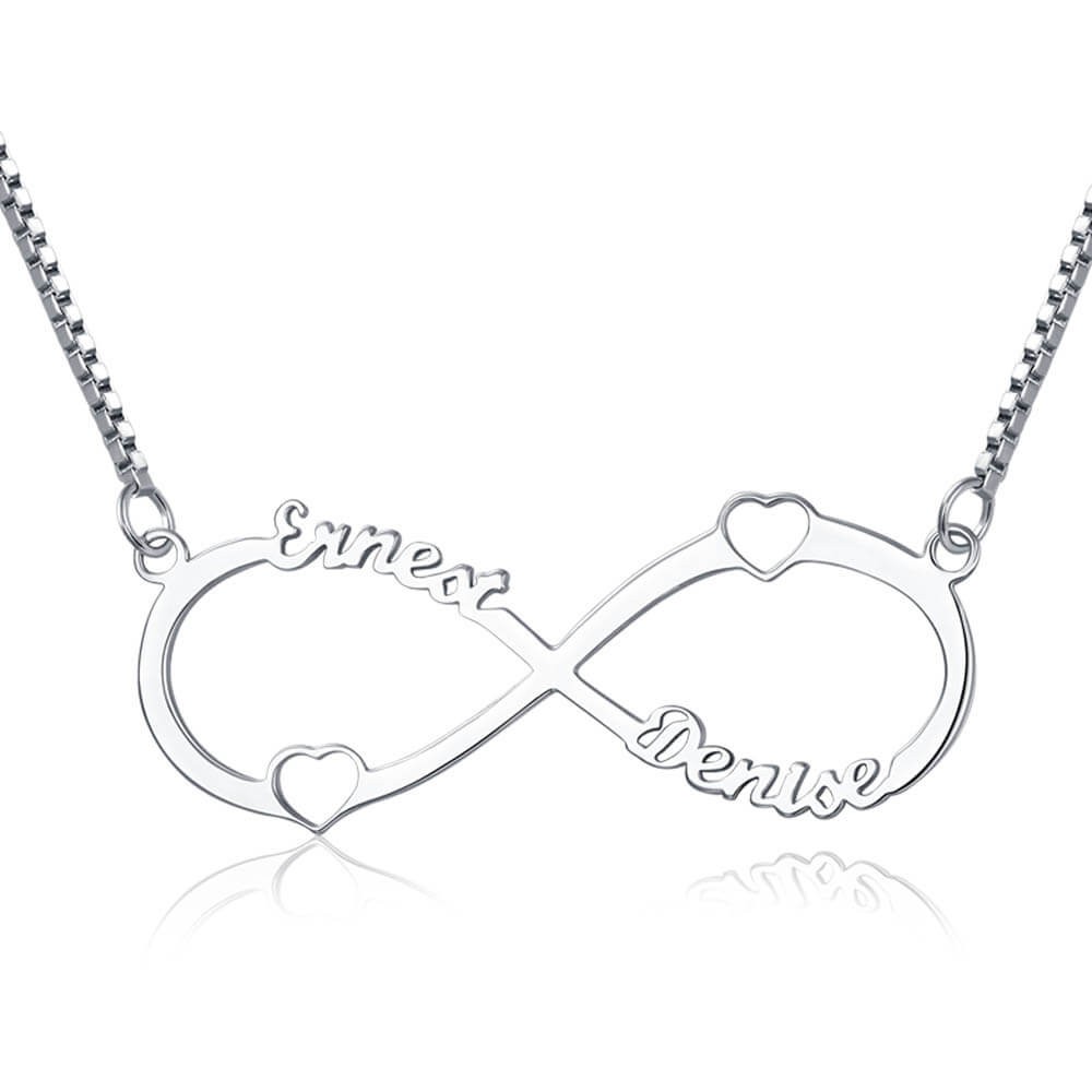 Collar personalizado con nombre de infinito de doble corazón, collar para parejas