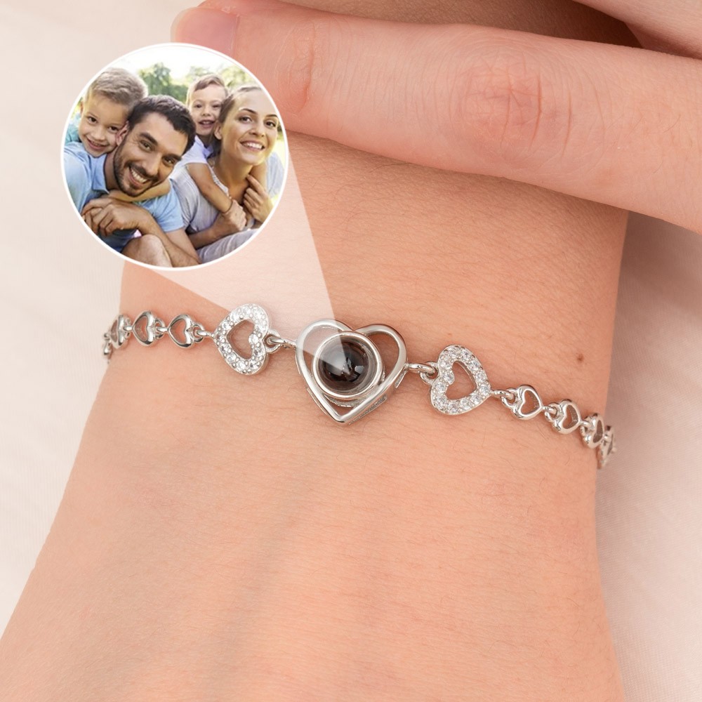 Pulsera personalizada con proyeccion de fotos de corazon para su regalo del dia de San Valentin para novia, regalo de aniversario de boda para esposa